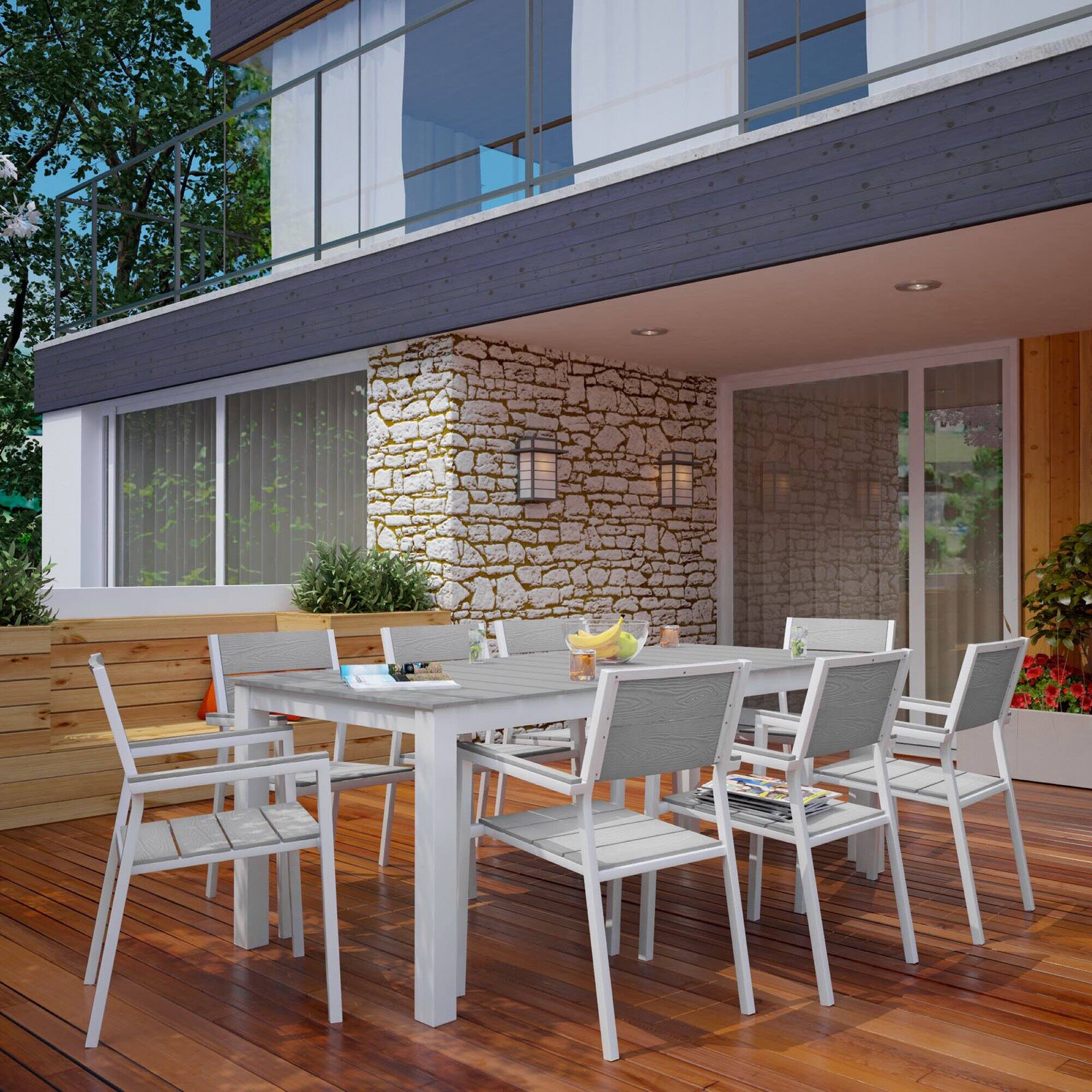 Alt View 3. Modway - Maine 9-Piece Outdoor Patio Dining Set - White Light Gray.