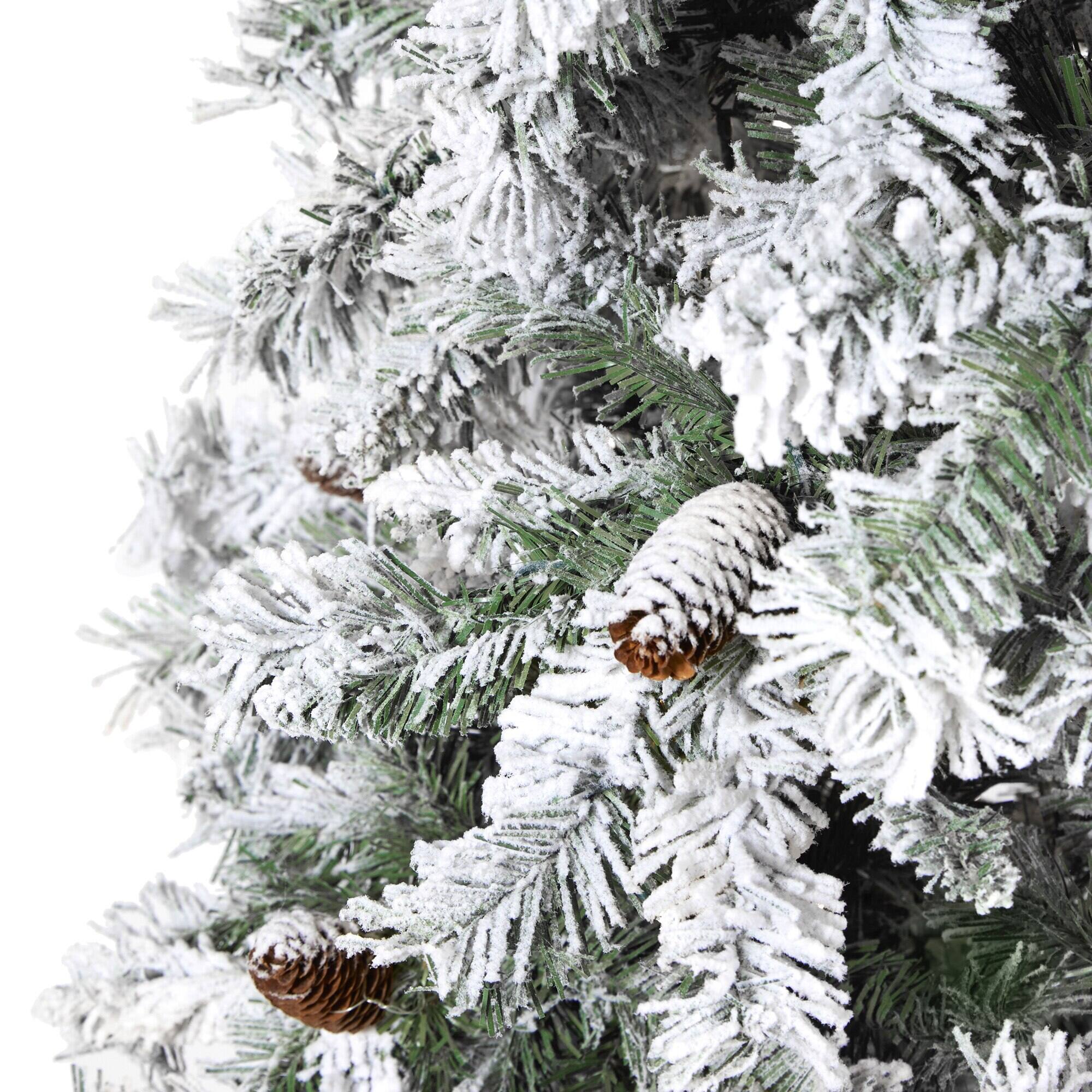 Left. BreeBe - 8' Flocked White  Christmas Tree w/ Pinecones and 1260 Tips - Multicolor.