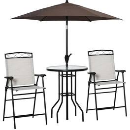 Resenkos - 4 Pieces Outdoor Patio Dining Furniture Set, Two Folding Chairs, A Dining Table, Glass - Beige