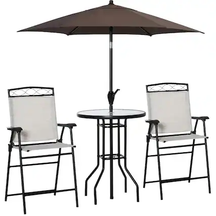 Front. Resenkos - Resenkos 4 Pieces Outdoor Patio Dining Furniture Set, Two Folding Chairs, A Dining Table, Glass , Beige - Beige.
