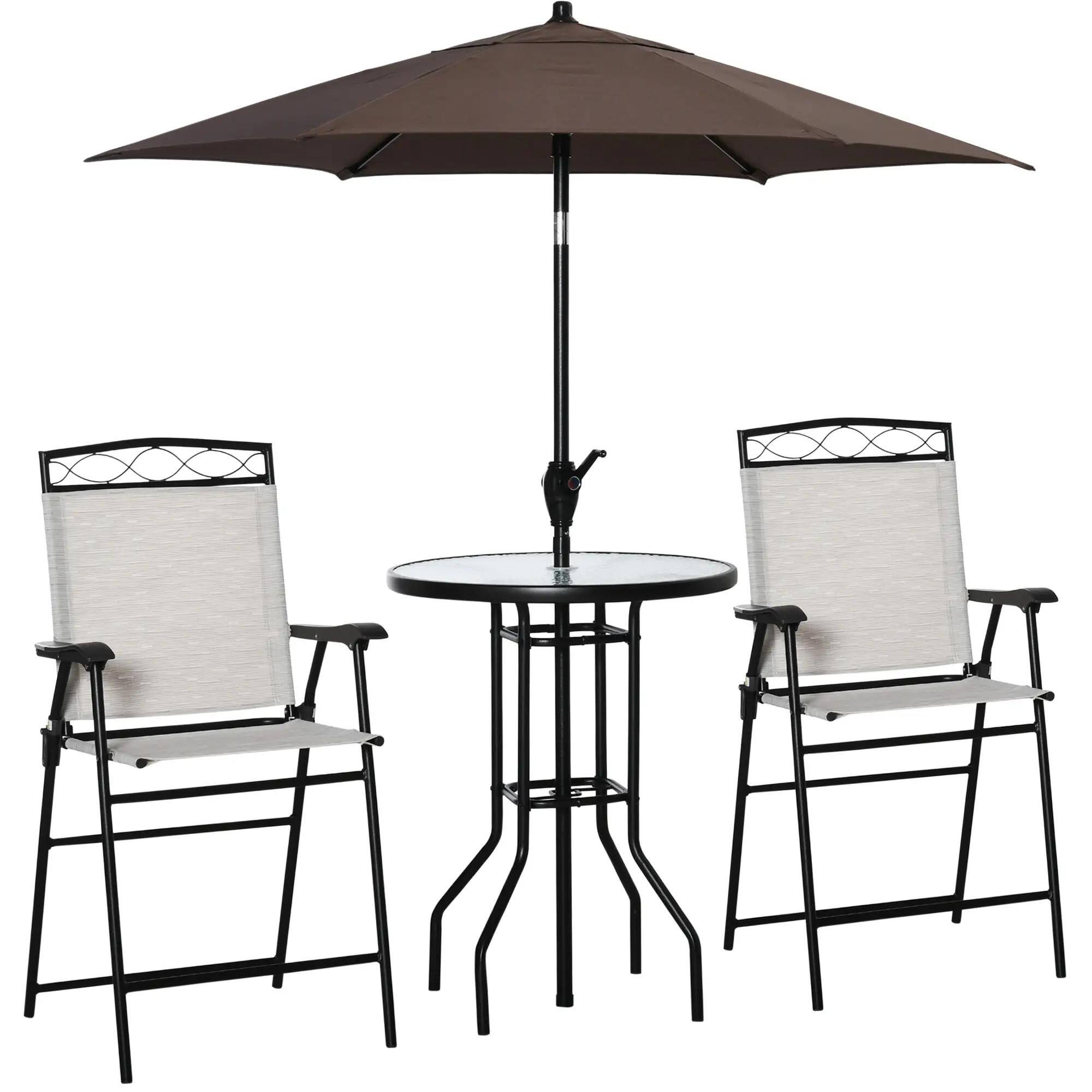 Front. Resenkos - Resenkos 4 Pieces Outdoor Patio Dining Furniture Set, Two Folding Chairs, A Dining Table, Glass , Beige - Beige.