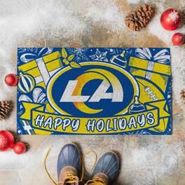Evergreen Enterprises - Los Angeles Rams 28" x 16" Happy Holidays Christmas Turf Door Mat - Multicolor