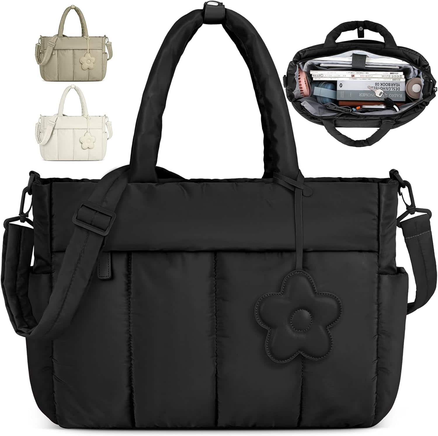 Vulpecula Spade - Laptop Tote Bag for Women Lightweight Puffer Work Tote Bag Quilted Travel Bags with Shoulder - Black