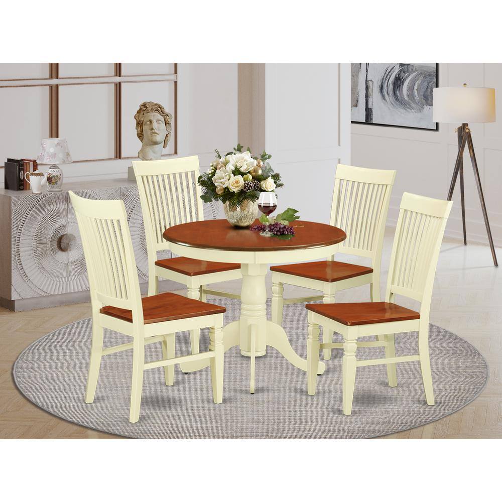 Back. East West Furniture - Dining Room Set Buttermilk & Cherry - Brown.