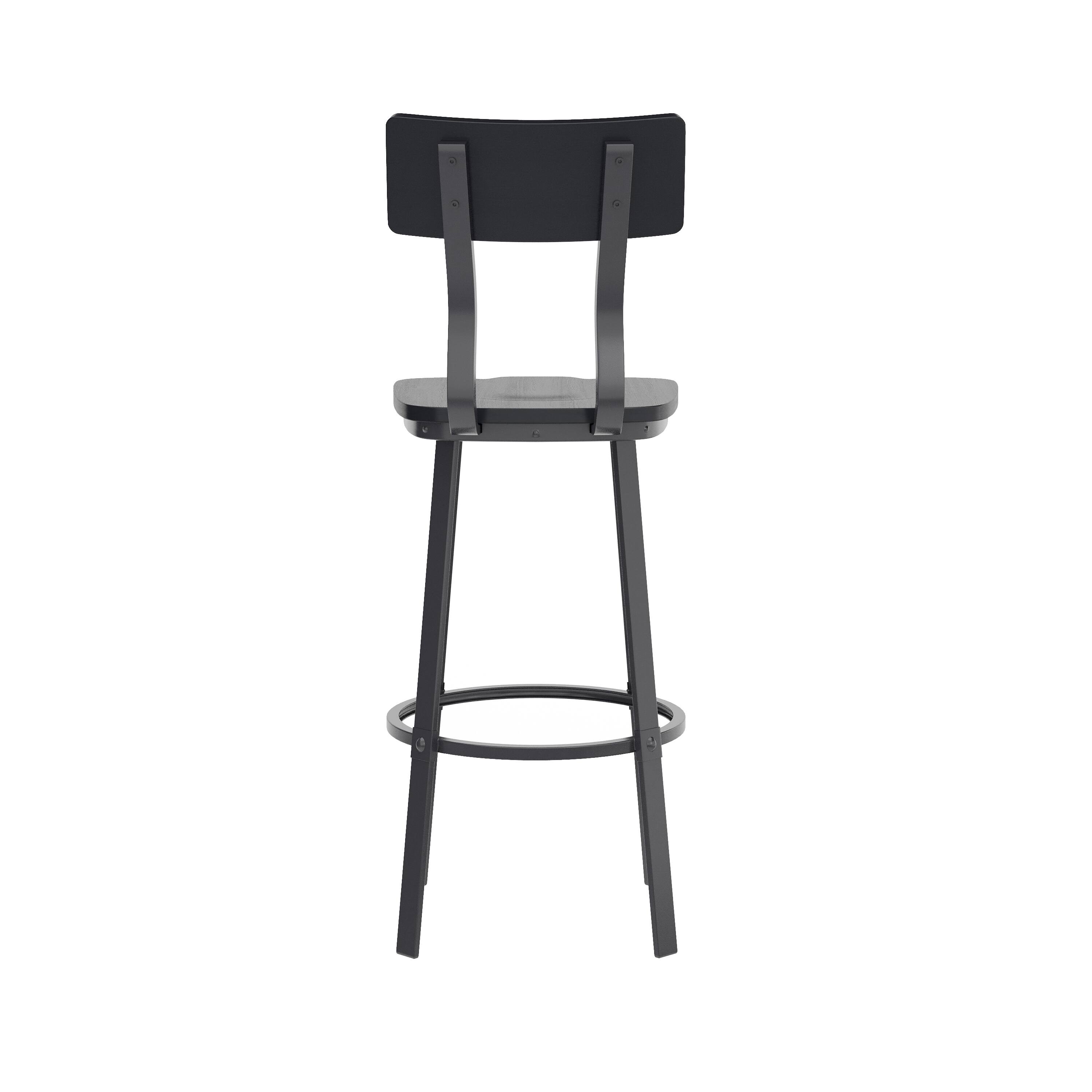 Back. Flash Furniture - Flint Series Commercial Grade Black Restaurant Barstool with Wood Seat & Back and Black Powder Coat Frame - Black.