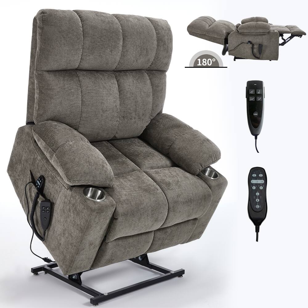 Angle. Ropilly - Ropilly Heavy Duty Power Lift Recliner Chair with Dual Motor, Oversized Chenille Massage Seating for Elderly Assistance - Brown.