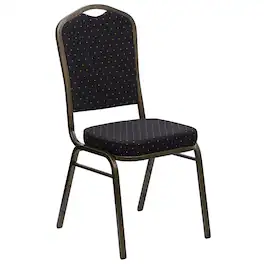 Emma + Oliver - Crown Back Stacking Banquet Dining Chair - Black Patterned Fabric/Gold Vein Frame