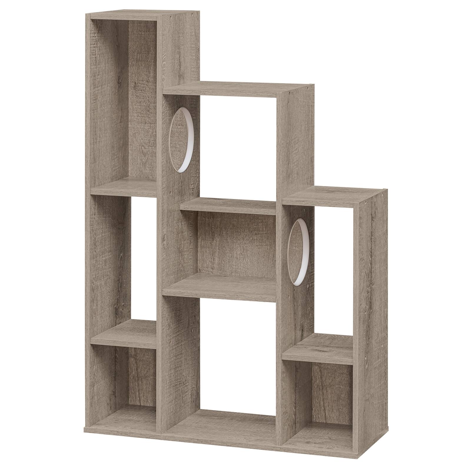 Alt View 9. Gymax - Gymax Modern Cat Bookshelf w/ 2 Round Holes Anti-Tipping Device for Living Room Gray Oka - Gray.