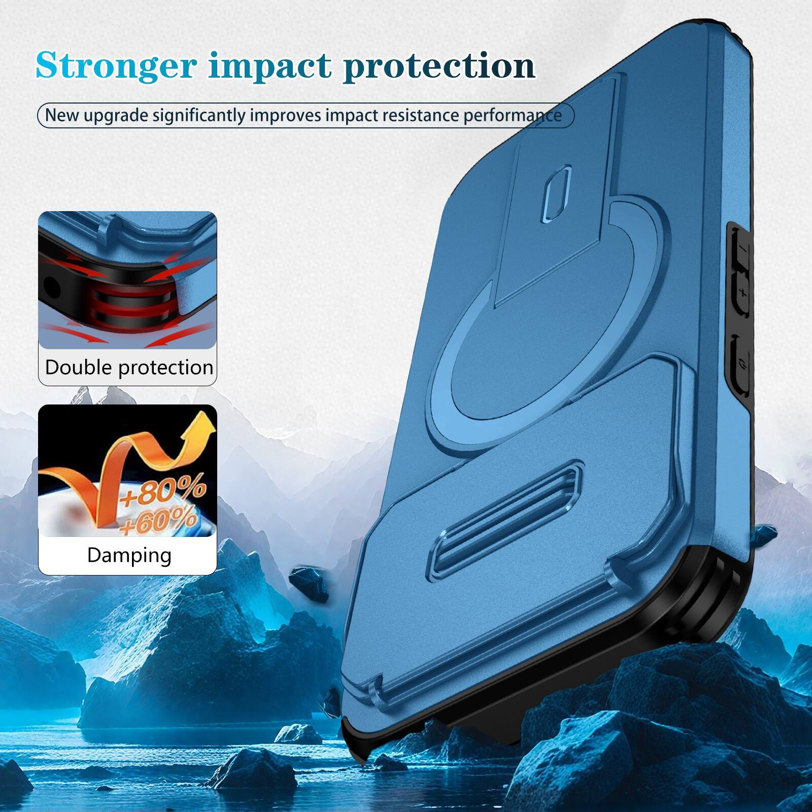 Stronger impact protection  
New upgrade significantly improves impact resistance performance  
Double protection  
Damping  
+60%  
+80%