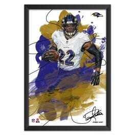 Sporticulture - Derrick Henry Baltimore Ravens 14" x 20" Brush Stroke Player Framed Art Print - Multicolor