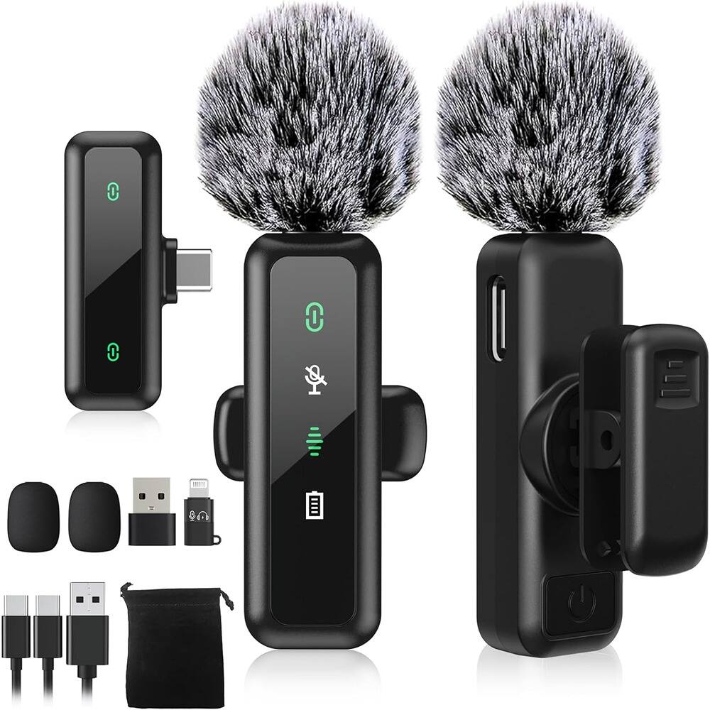 Front. MOSZAR LLC - Wireless Lavalier Microphone for iPhone & Android – LED Noise-Canceling Mic.