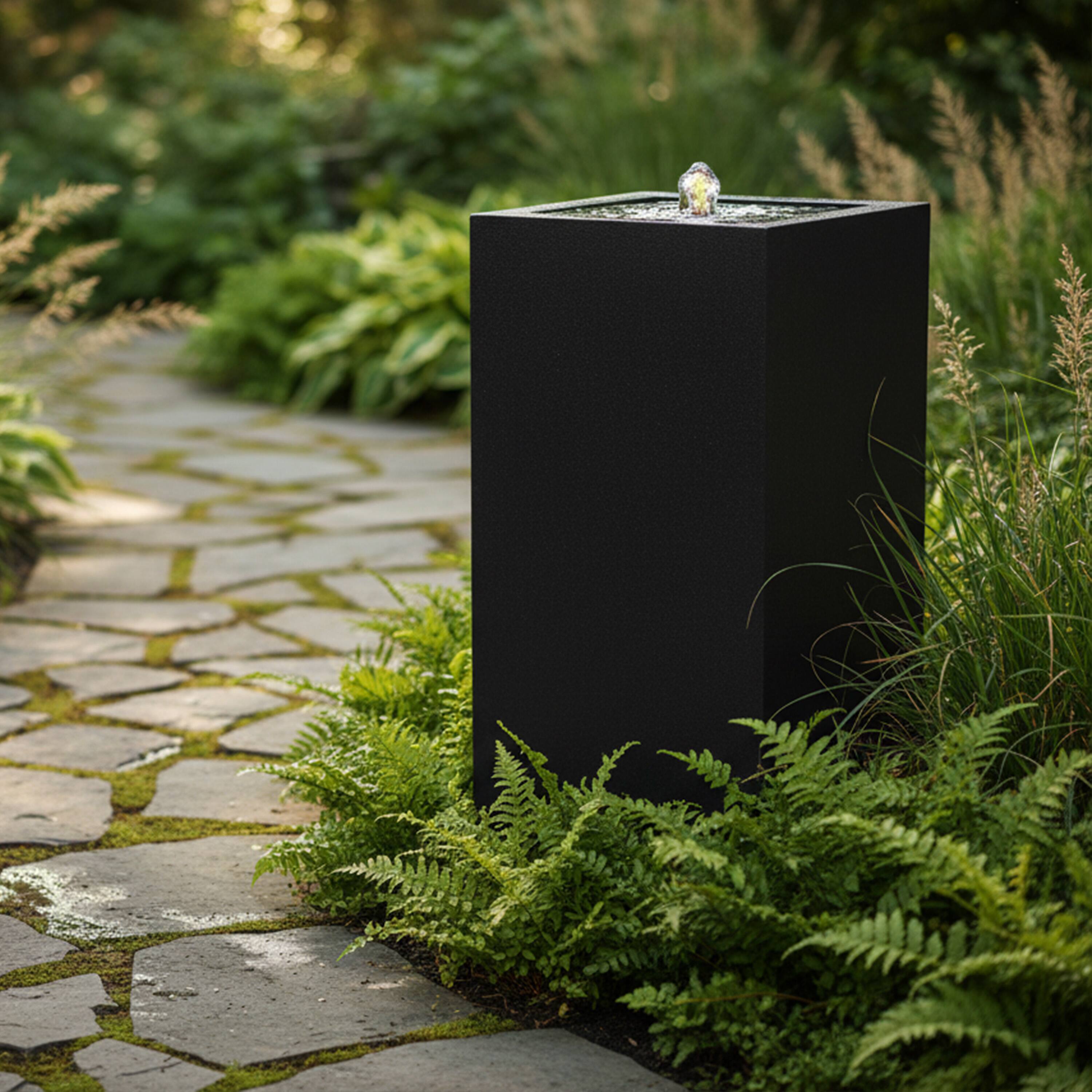 Sunnydaze Rectangle Polystone Outdoor Bubble Fountain with LED Black GP ...