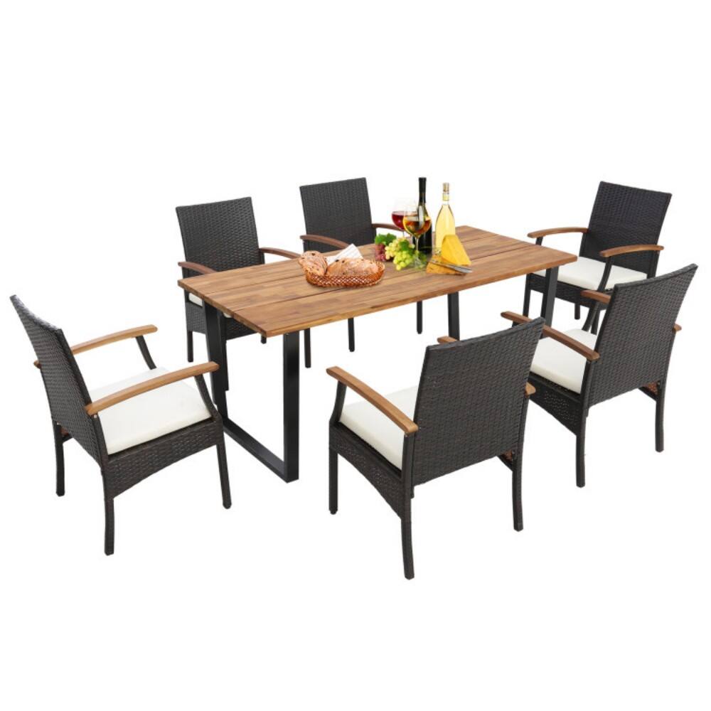 Mondawe - 7 Pieces Rattan Patio Dining Set with Umbrella Hole - Mix Brown