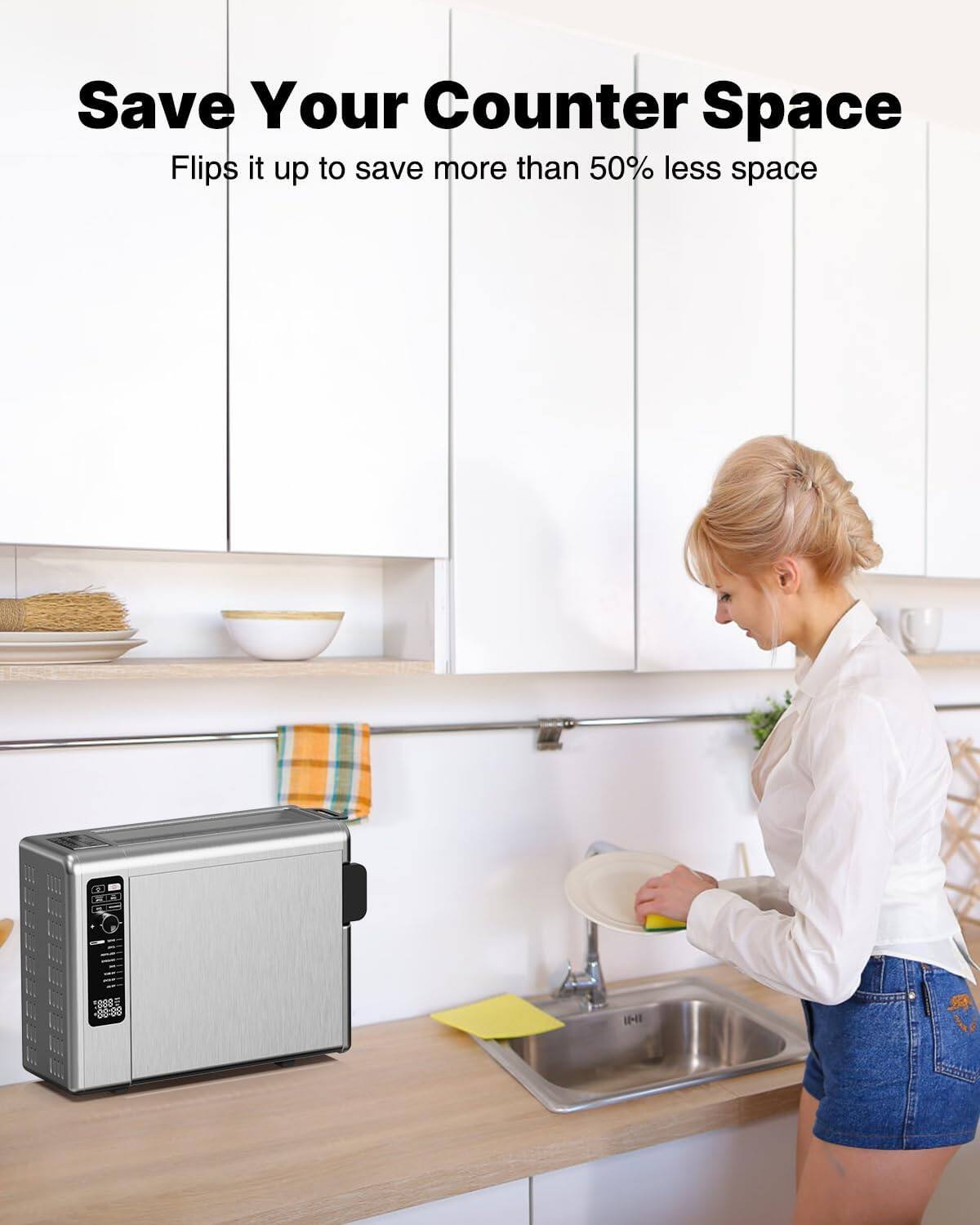 Save Your Counter Space  
Flips it up to save more than 50% less space
