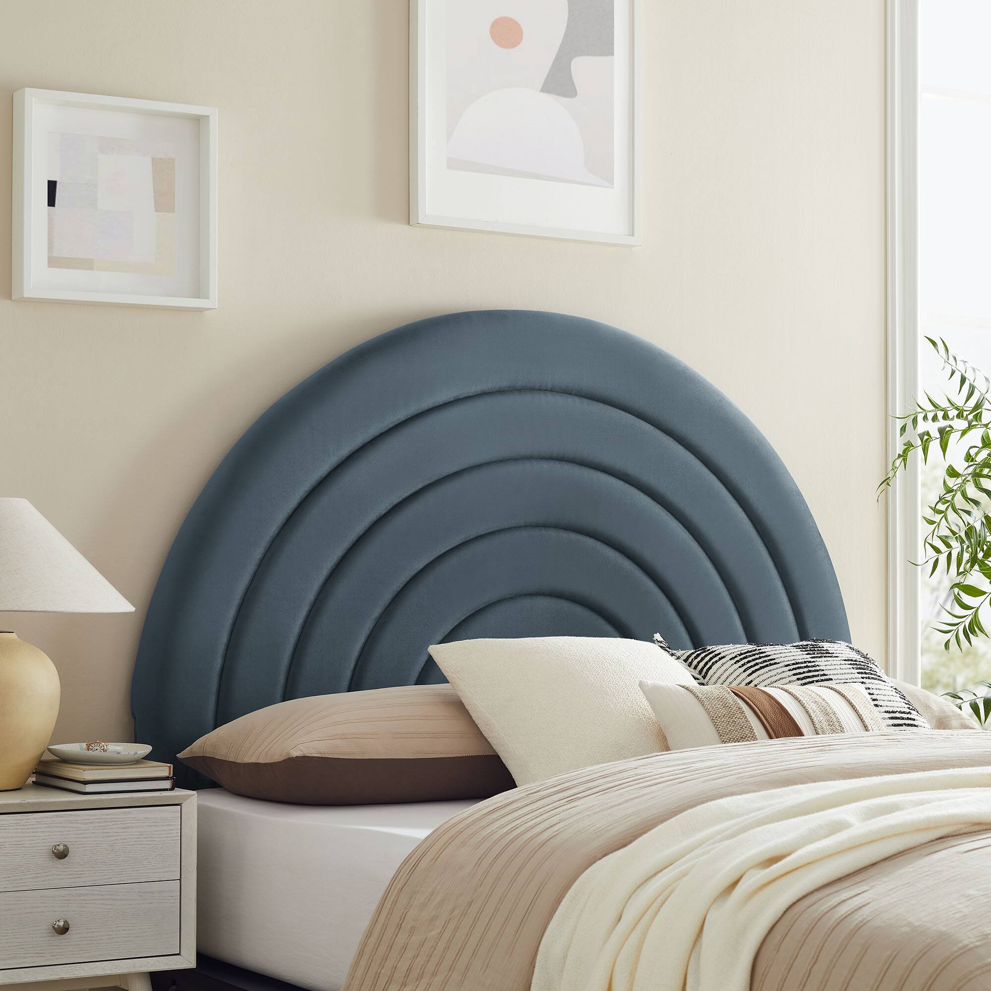 Alt View 2. Modway - Solana Arched Performance Velvet Full Headboard by Modway - Blue.