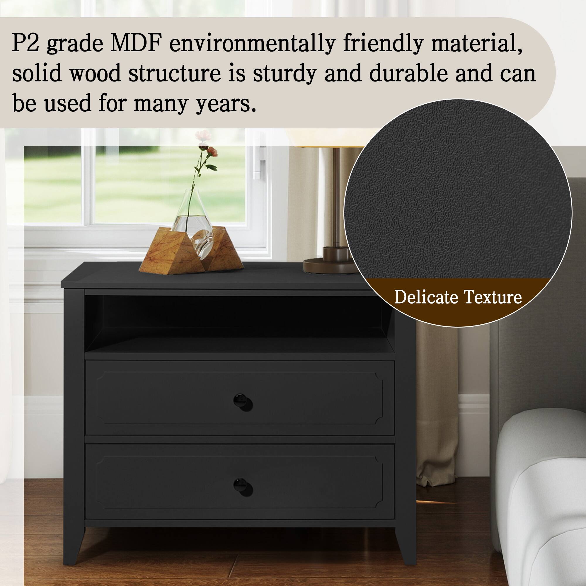 P2 grade MDF environmentally friendly material, solid wood structure is sturdy and durable and can be used for many years.

Delicate Texture