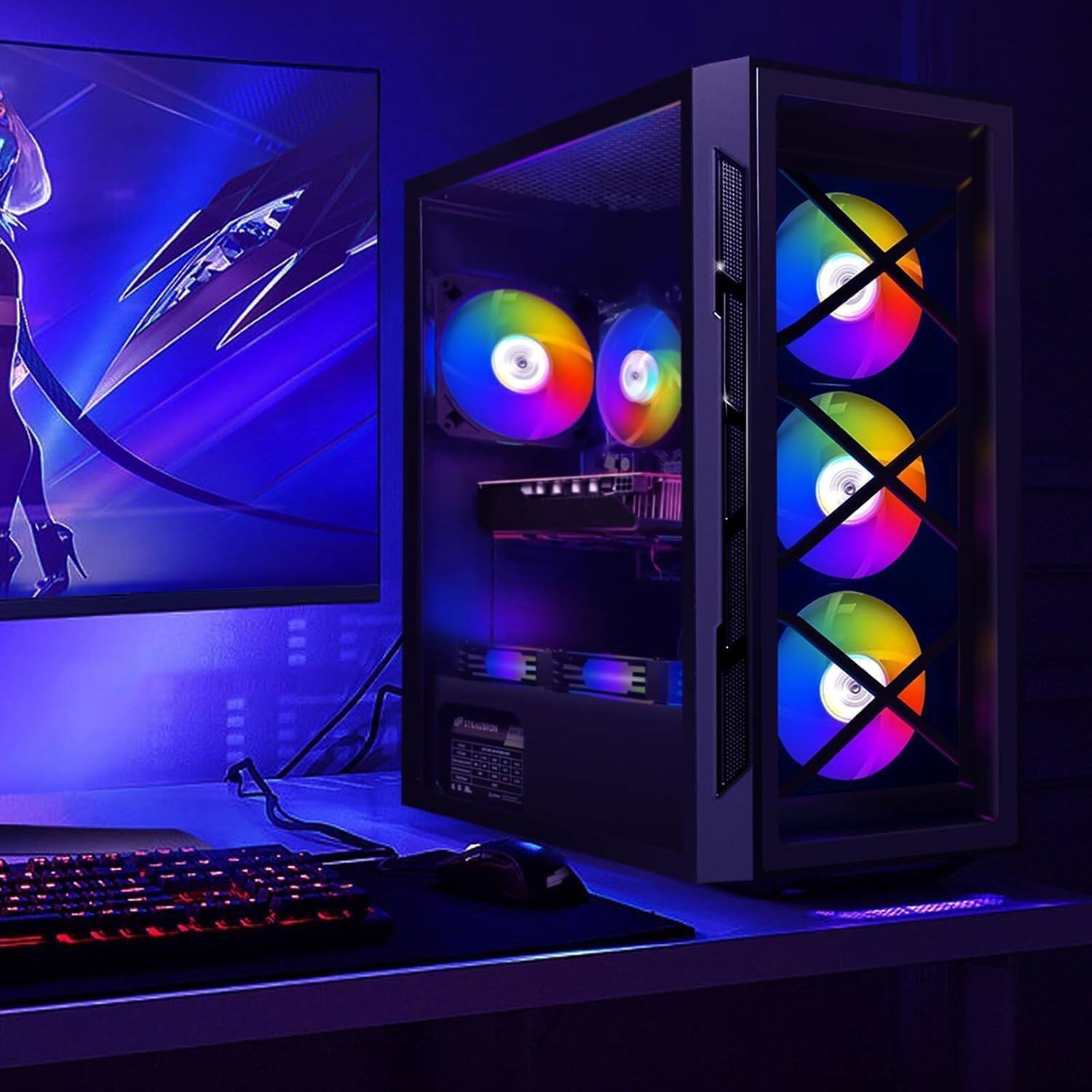 Alt View 2. STGAubron - STGAubron Gaming Desktop PC, GeForce GTX1660 Super 6G, Intel Core i7 up to 3.9G, 16G RAM, 512G SSD, WiFi, BT 5.0, Win11H - Black.