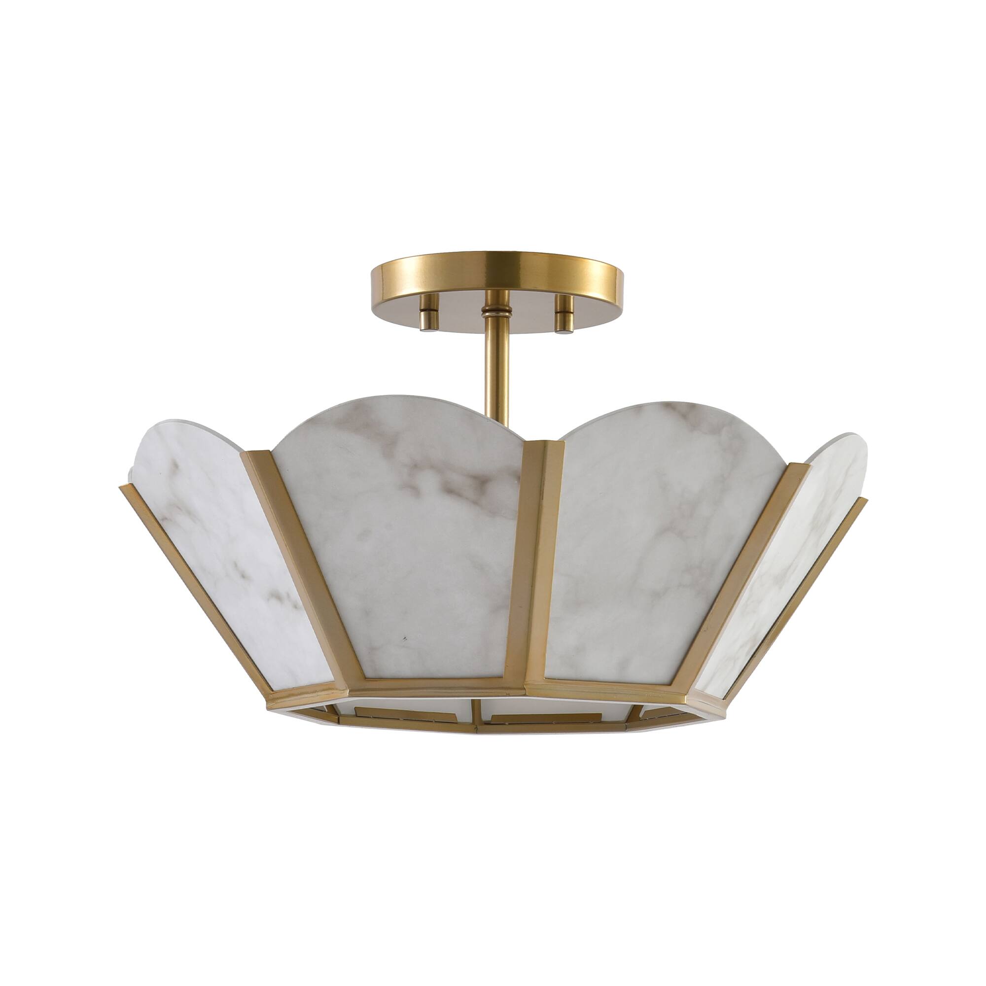 Alt View 6. Parrot Uncle - Antique Gold Glass 3-Light Semi-Flush Ceiling Light - Gold.