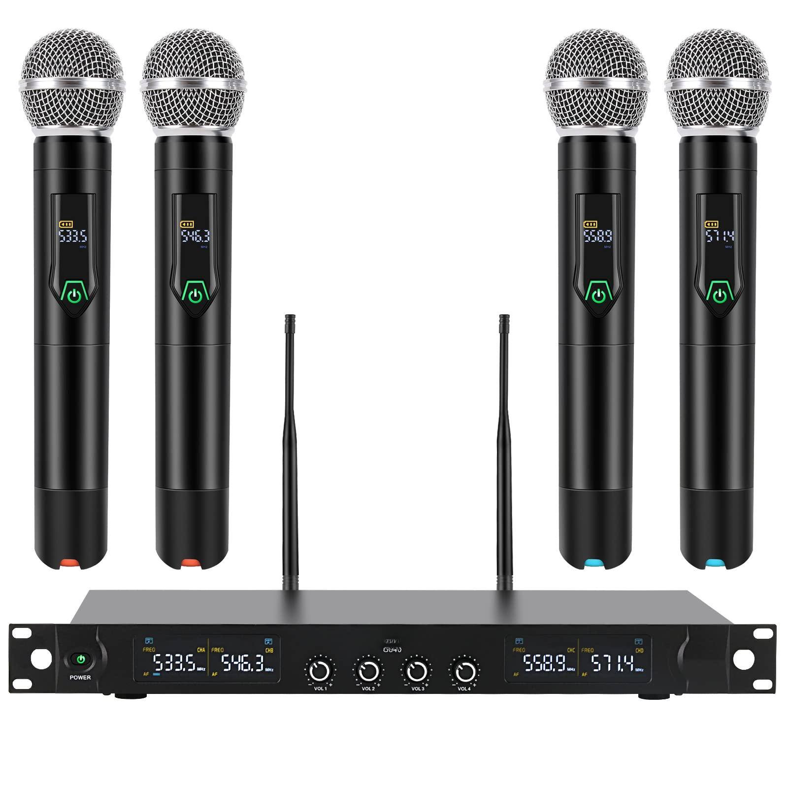 HM 1810 - Wireless Microphone System With Case Metal Uhf Dual Handheld 20 Channels Professional Cordless Mic For Chur - 4 Channel