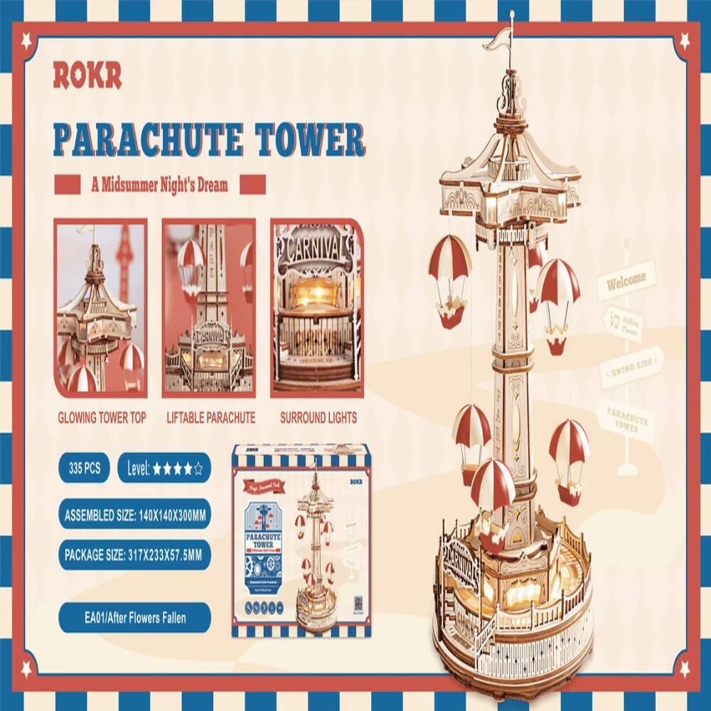 Angle. 3D Puzzle - DIY 3D Electro Mechanical Puzzle - Electro Mechanical Parachute Tower 184Pcs.
