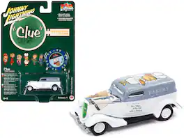 Johnny Lightning - 1933 Ford Delivery Van White Gray Top (Mrs. White) with Poker Chip "Vintage Clue" Pop Culture 2022 Release 1/64 - White With Gray