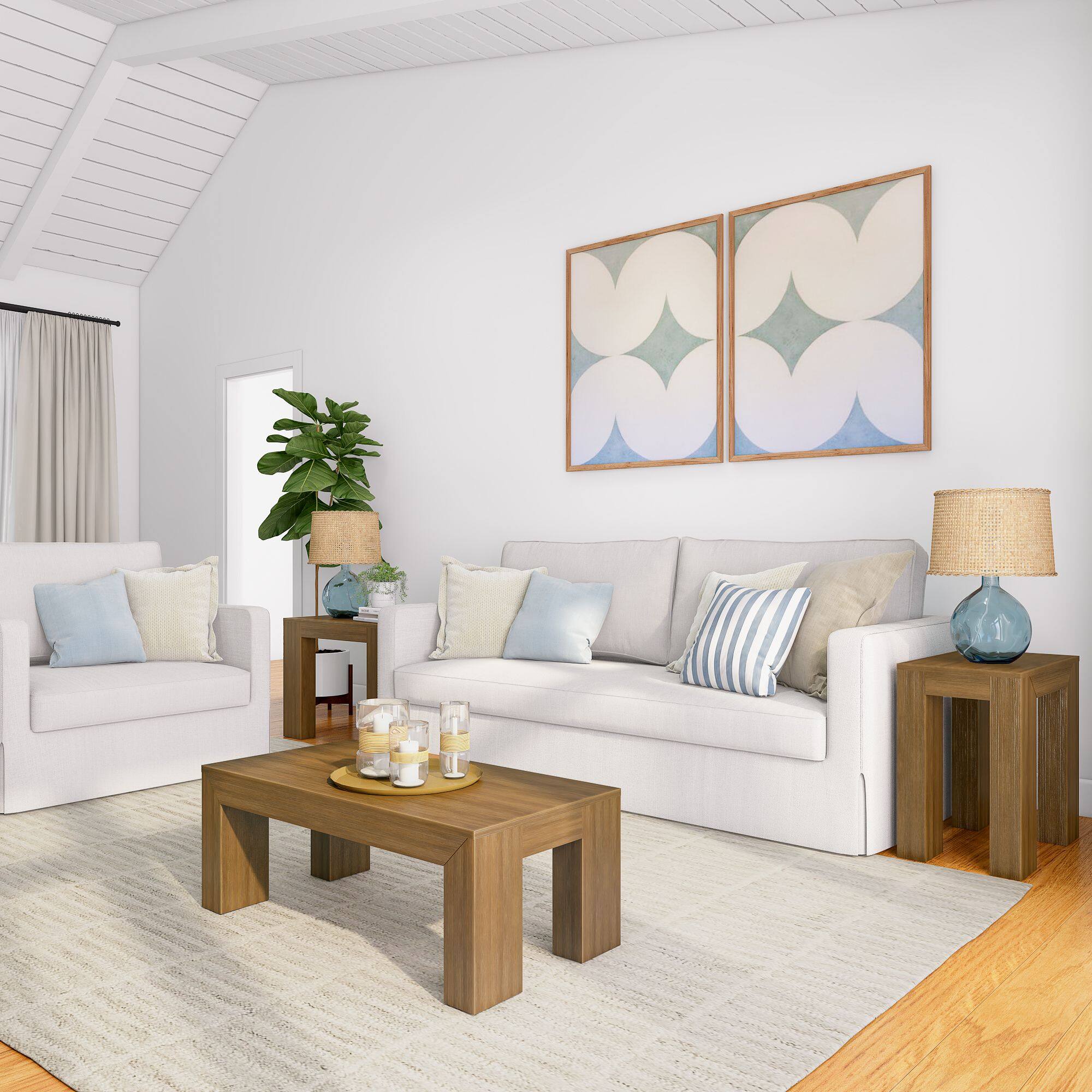 Alt View 4. Plank+Beam - Modern Rectangular Coffee Table (40in x 20in / 1020mm x 510mm), Pecan Wirebrush - Pecan Wirebrush.