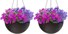 Sorbus - Hanging Planter Round Self-Watering Basket, Resin Woven Wicker Style, Great for Home, Garden, Patio - Black