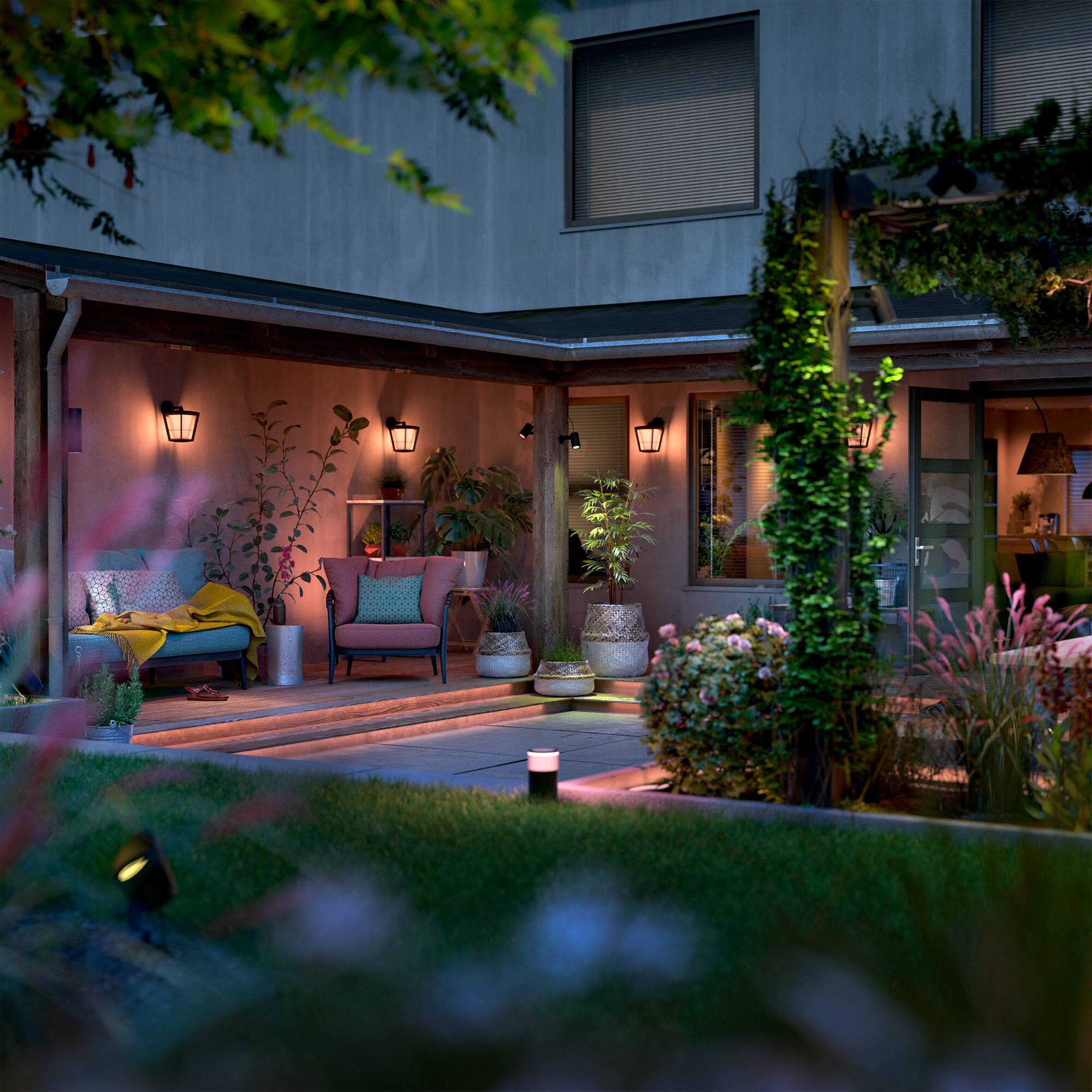 Alt View 1. Philips - Philips Hue Econic Outdoor Wall Lantern - Black.