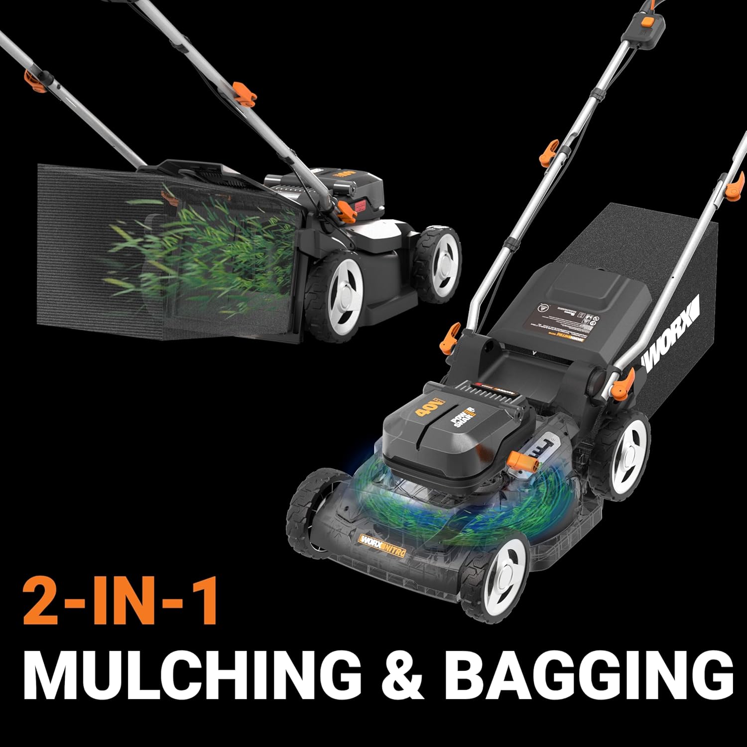 40V LITHIUM - WORX 2-IN-1 MULCHING & BAGGING
