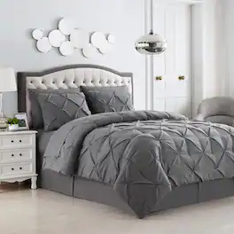 Sweet Home Collection - 3 Piece Pinch Pleat Decorative Pintuck Comforter and Shams Set, All Season Bedding Set-Full/Queen - Gray