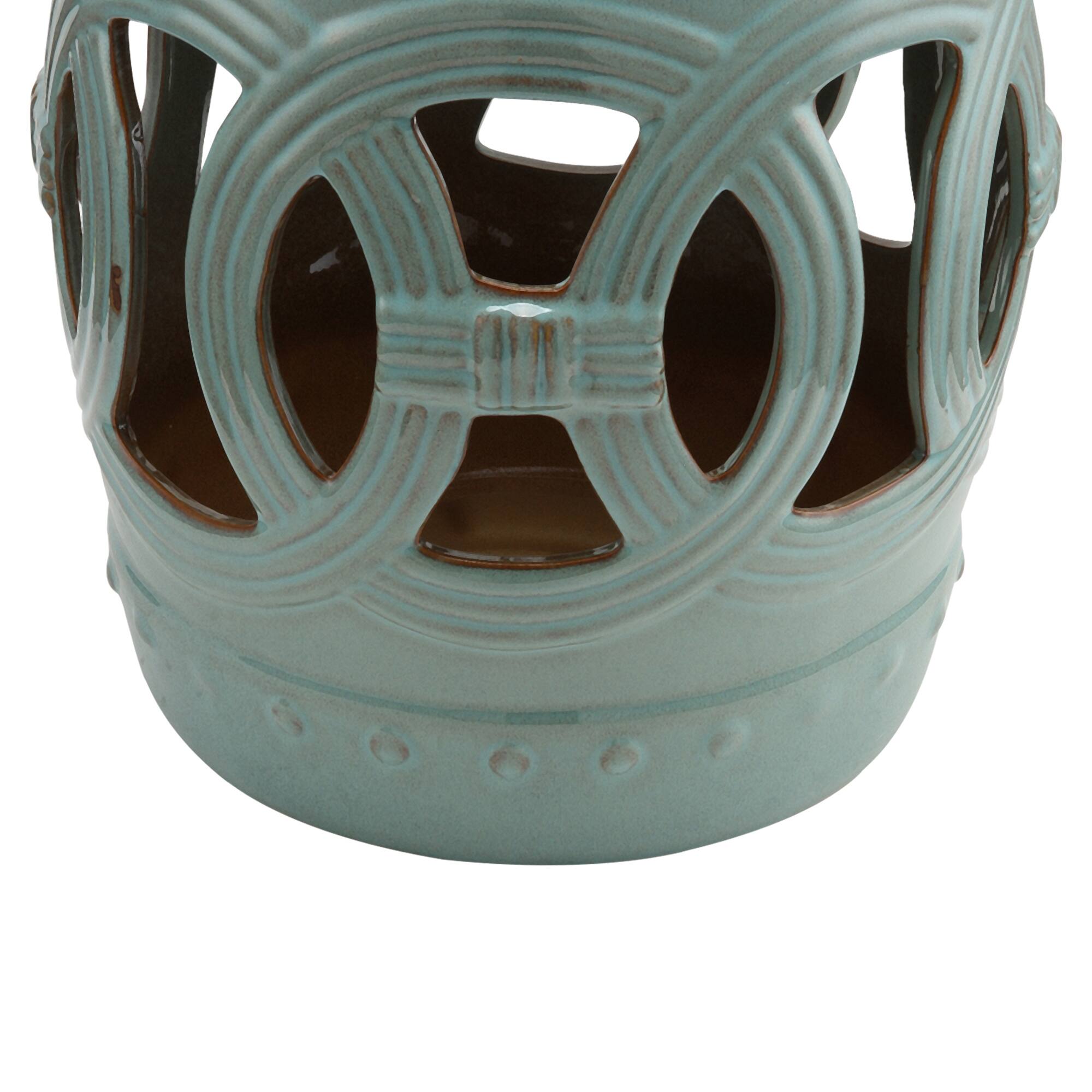 Alt View 8. Outsunny - 14" x 17" Ceramic Garden Stool with Double-Coin Knotted Ring Design & Strong Glazed Material, Decorative Outdoor Stool - Antique-Blue Green.