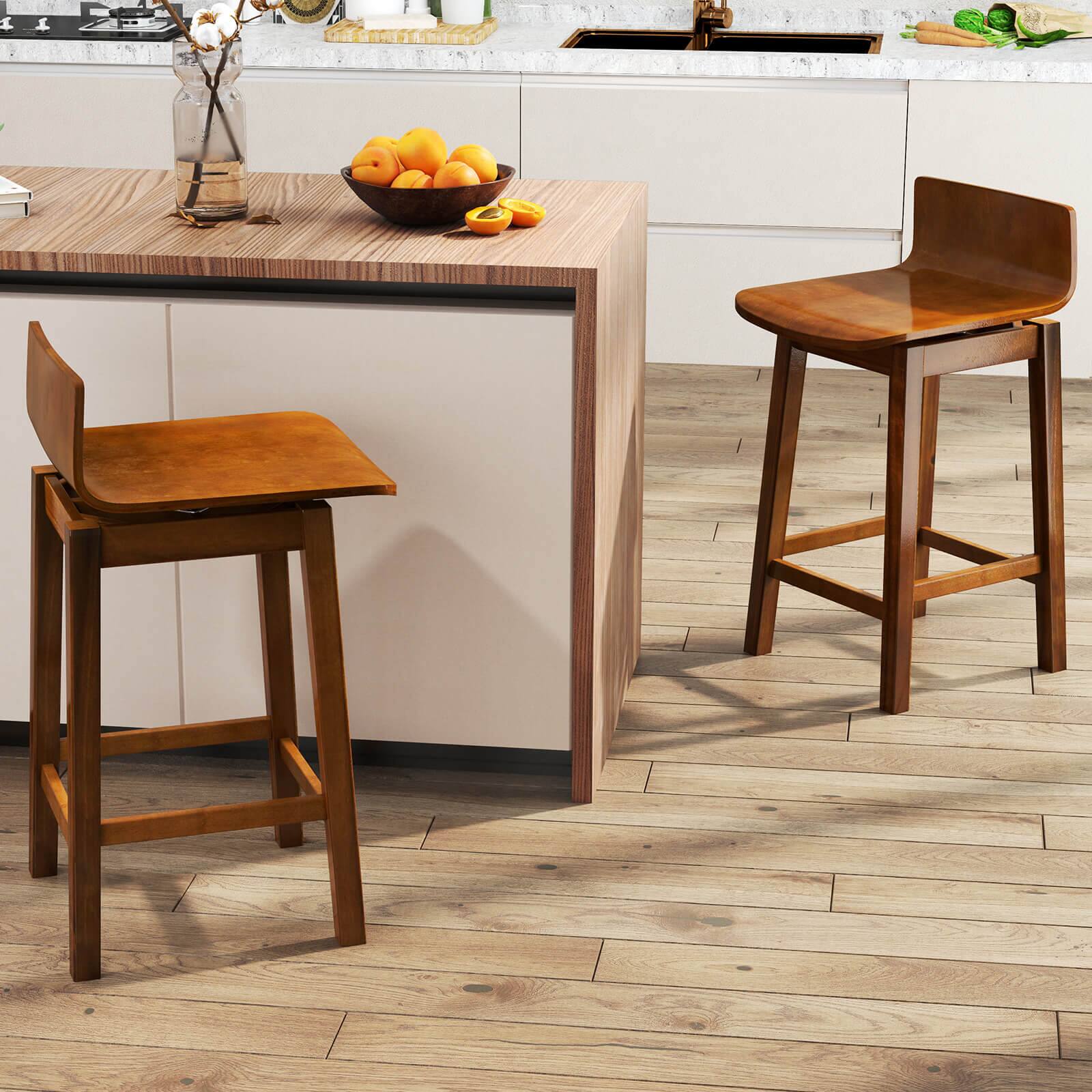 Alt View 1. Costway - 24.5" Counter Height Bar Stools Set of 2 with Footrest Solid Rubber Wood Legs - Brown.