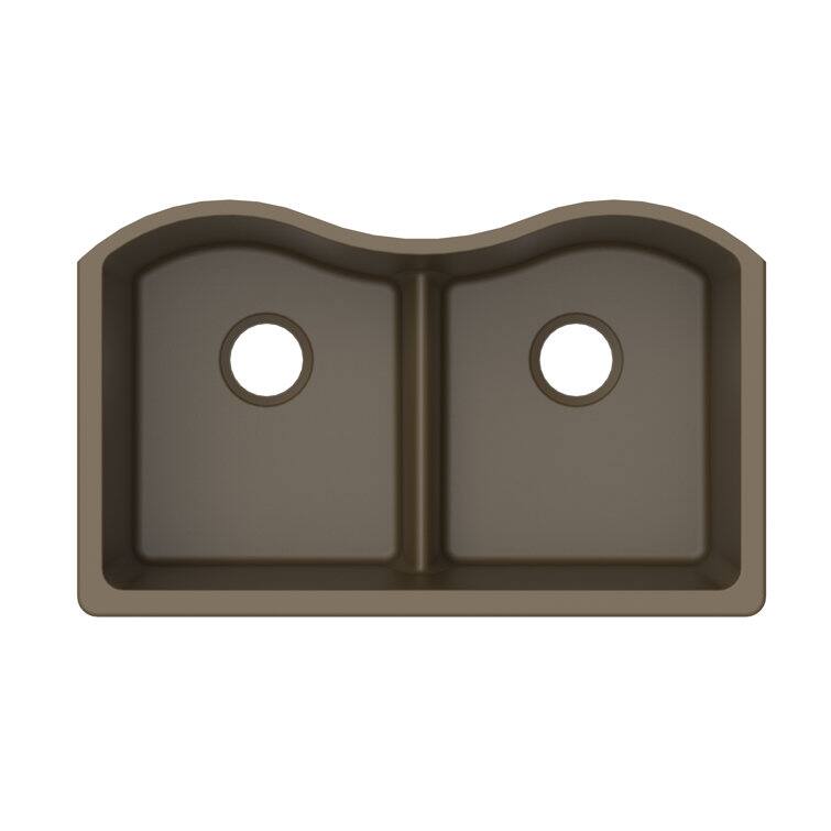 Alt View 1. Winpro - Winpro Undermount Granite Composite 33 in. x 20 in. x 9-1/2 in. Double Equal Bowl Low Divide Kitchen Sink in Mocha - Mocha.