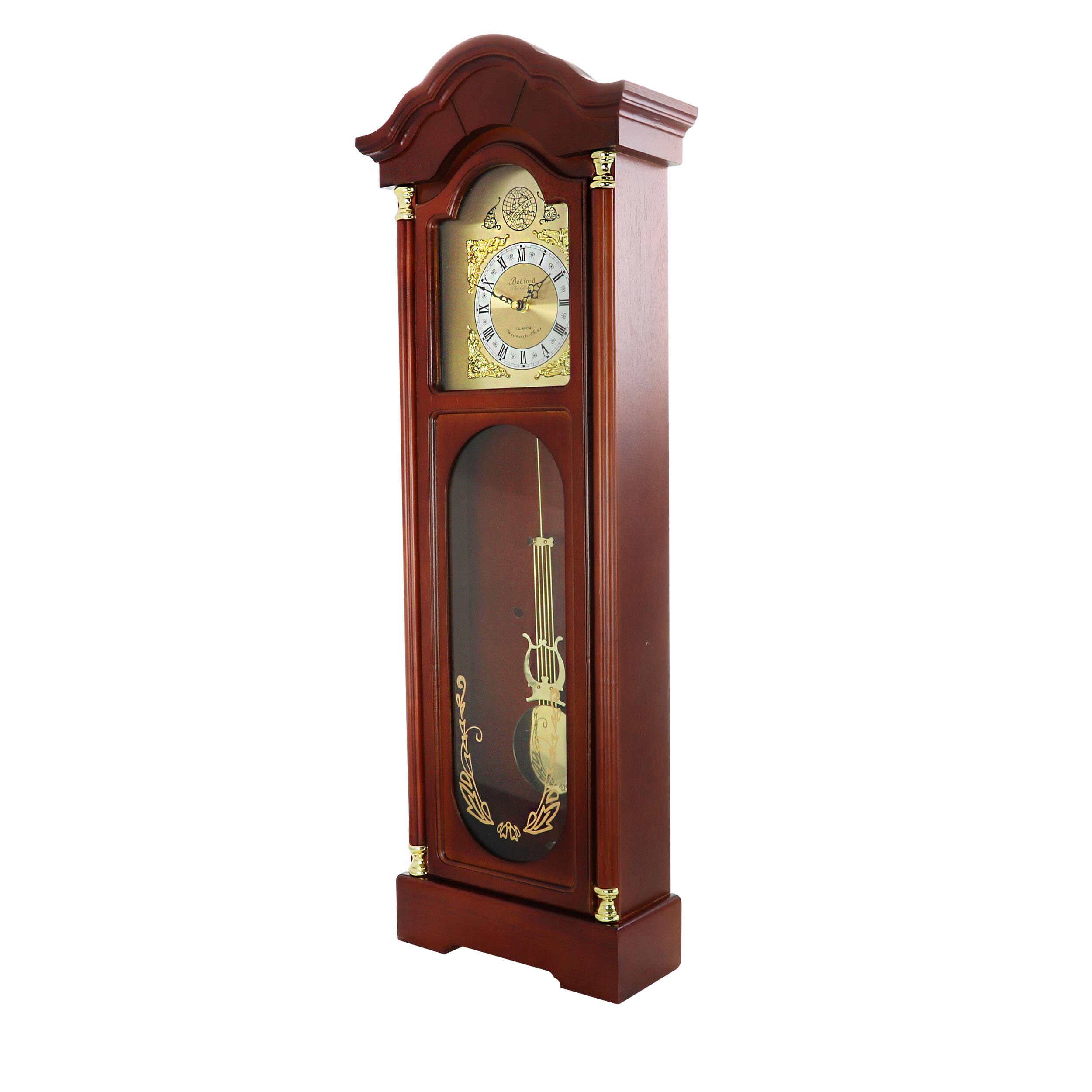 Alt View 1. Bedford Clock Collection - Bedford Clock Collection 33 Inch Chiming Pendulum Wall Clock in Antique Cherry Oak Finish - Brown.