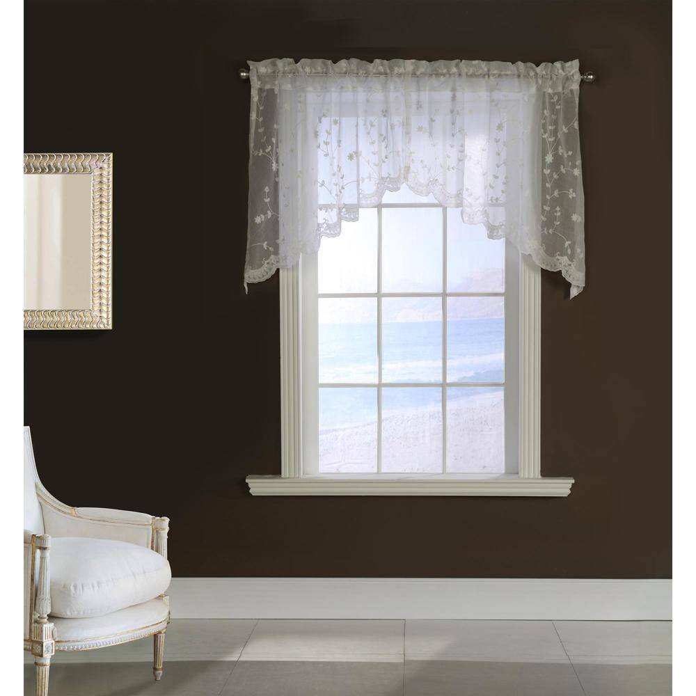 Angle. Commonwealth Home Fashions - Commonwealth Habitat Grandeur Deep Scalloped Embroidery Pole Top Swag - 80x36" - White - White.