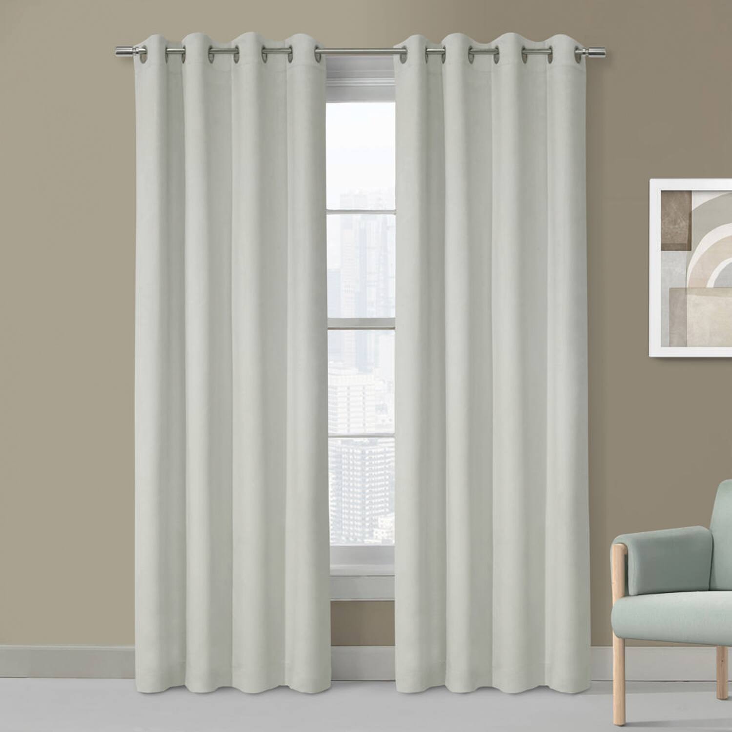Angle. Commonwealth Home Fashions - Thermaplus Navar Blackout Window Treatment Grommet Curtain Panel for Bedroom Livingroom 54" x 108" White - White.