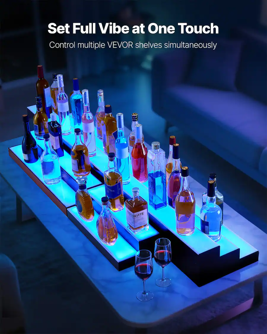 VEVOR LED Lighted Liquor Bottle Display,1 Tier 48Inches Whiskey Rack ...