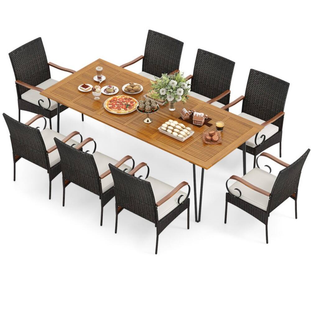 Alt View 2. Mondawe - 9 Pieces Outdoor Patio Dining Set with Soft Cushions and Umbrella Hole - Mix Brown.