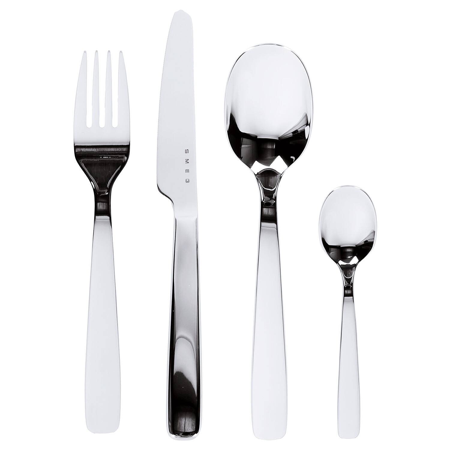 Angle. SMEG - SMEG Stainless Steel Dinner Cutlery 4 Piece Set - Sliver.