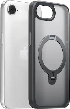 Front. TORRAS - Ostand Q3 Spin 360 Spin Case for Apple iPhone 17e & 16e - Matte Black Protective Slim Cover with Rotating Magnetic Stand - Black.