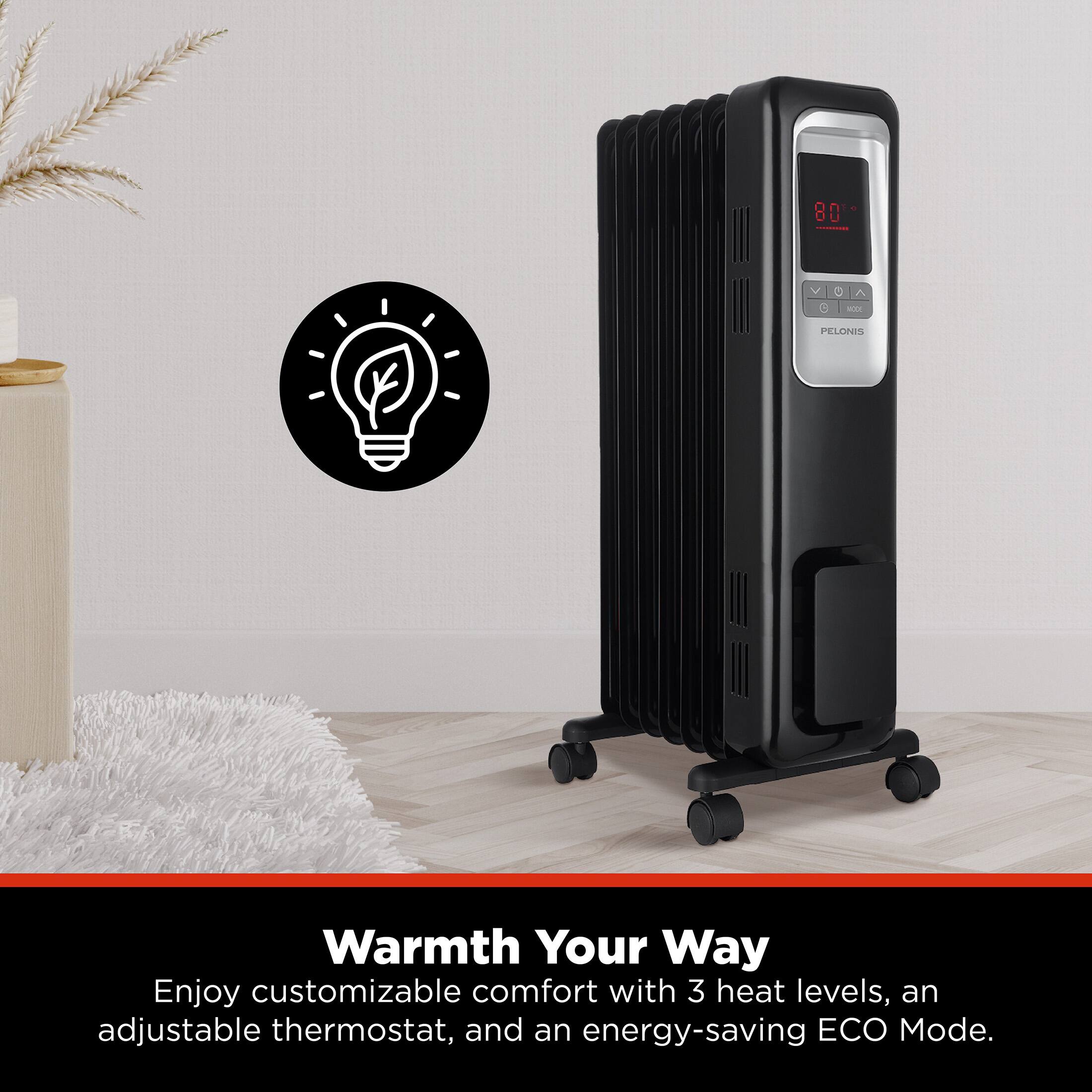 80°C A - C PELONIS  
Warmth Your Way  
Enjoy customizable comfort with 3 heat levels, an adjustable thermostat, and an energy-saving ECO Mode.