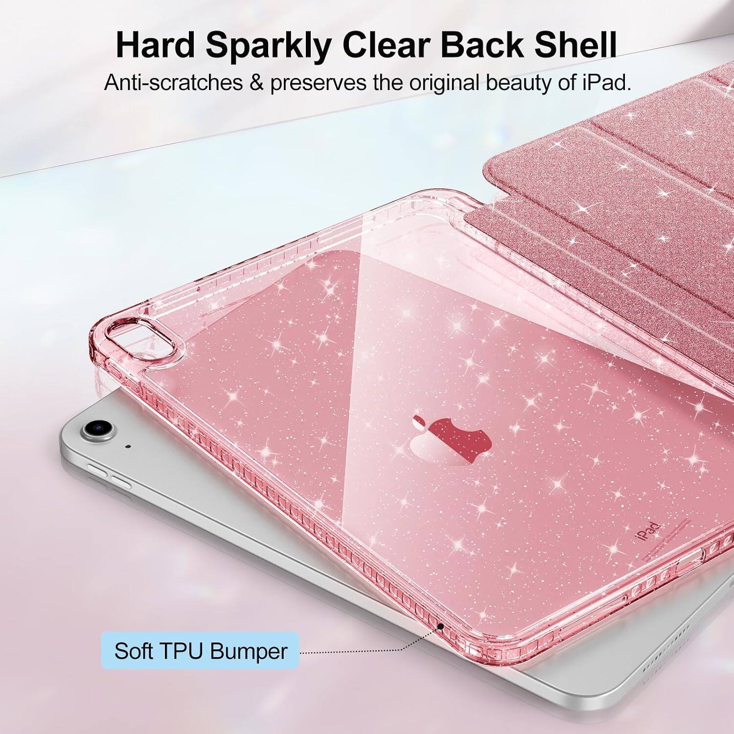 Hard Sparkly Clear Back Shell  
Anti-scratches & preserves the original beauty of iPad.  

iPad  

Soft TPU Bumper