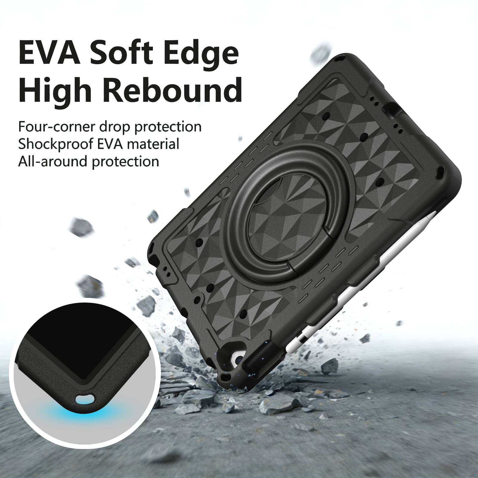 EVA Soft Edge High Rebound  
Four-corner drop protection  
Shockproof EVA material  
All-around protection