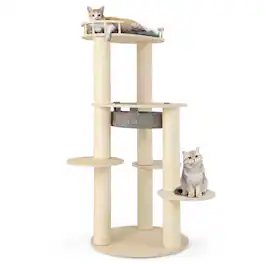 Gymax - 6-level Wooden Cat Tree w/ Padded Perch Non-woven Hammock Scratching Posts