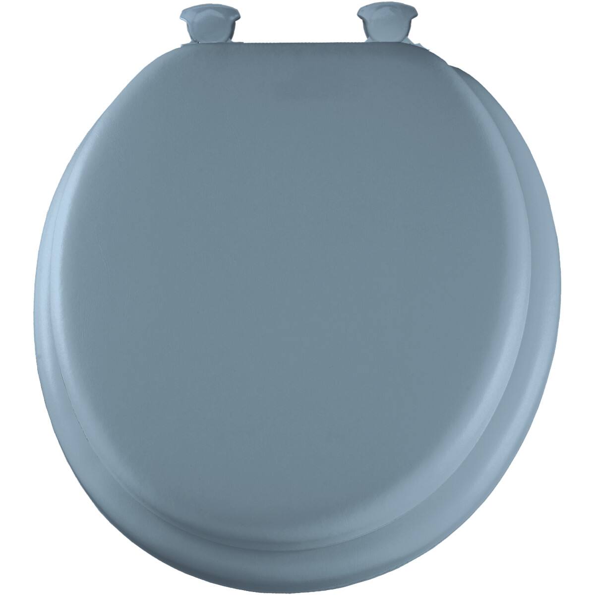 Angle. BEMIS - Mayfair Round Cushioned Vinyl Soft Toilet Seat in Sky Blue STA-TITE Seat Fastening System and EasyClean Hinge - Sky Blue.