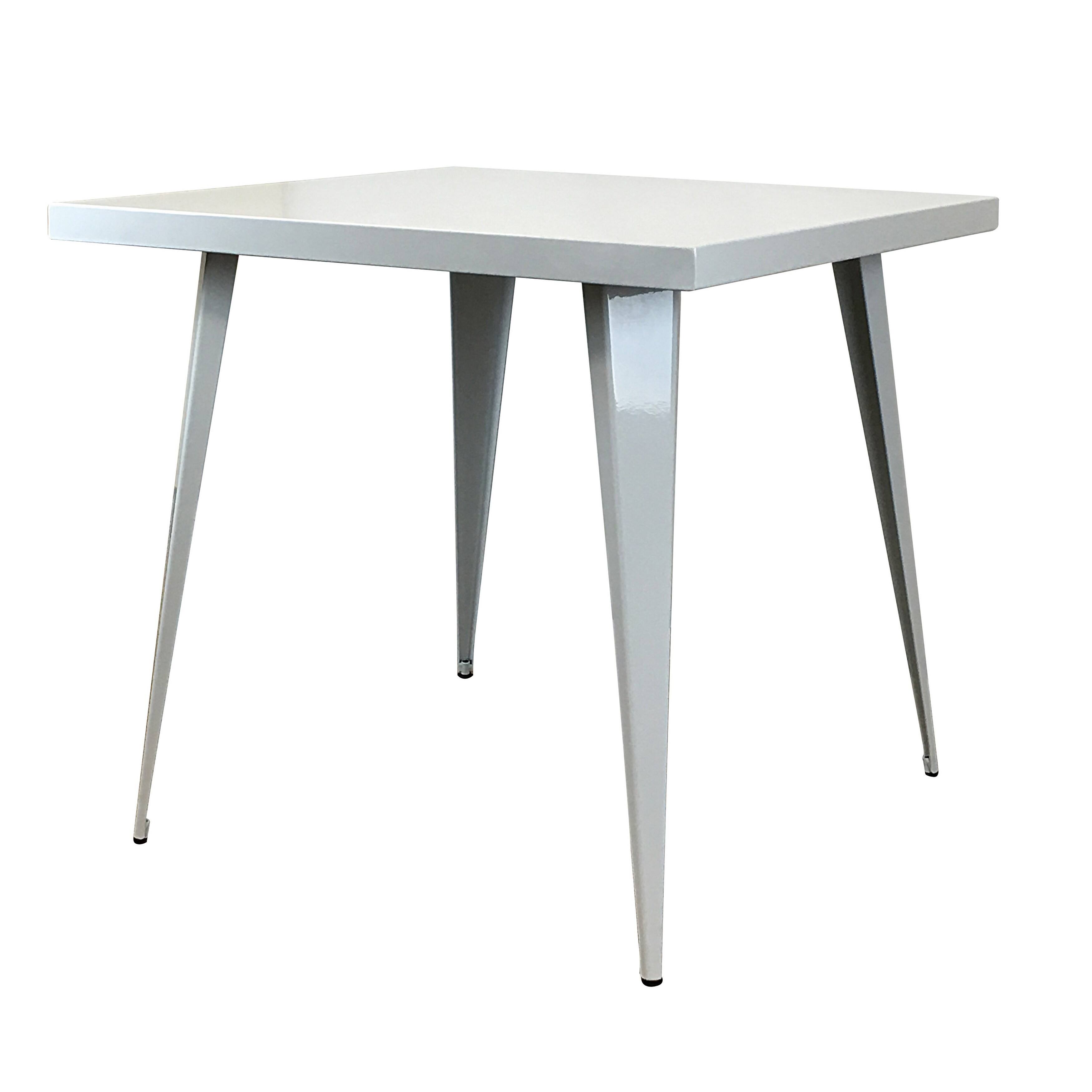 Left. Manhattan Lane - Oran 32 Inch Dining Table, Square Metal Top, Tapered Legs - White.