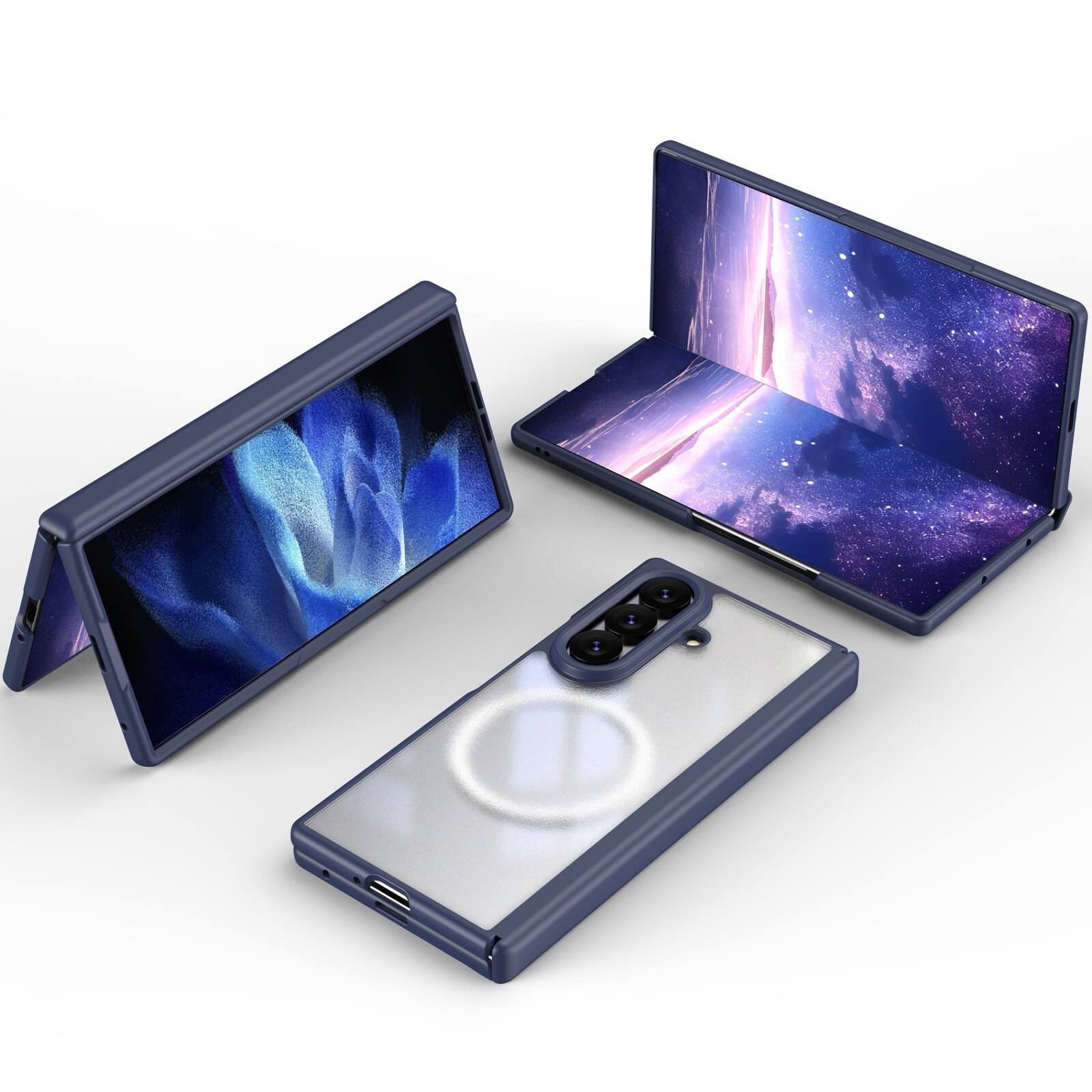 Back. Dteck - Shockproof Phone Case for Samsung Galaxy Z Fold8 Ultra Built in Screen Film, Magnetic Cover with Full Hinge Protection - Blue.