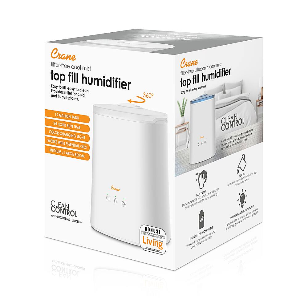 Alt View 12. CRANE - 1.2 Gal. Cool Mist Humidifier & Aroma Diffuser - White.