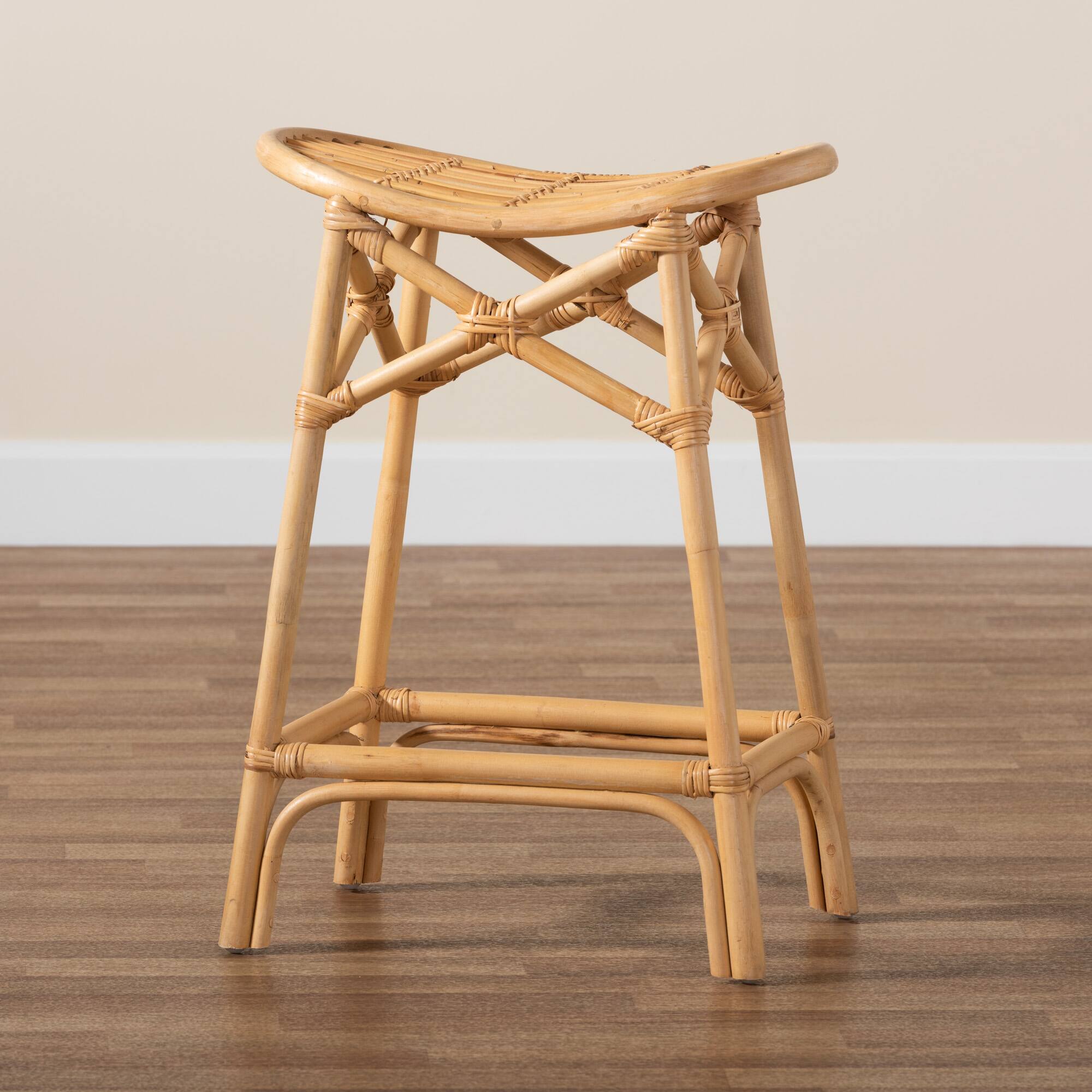 Alt View 4. bali & pari - Elgon Modern Bohemian Natural Rattan Counter Stool - Natural Brown.
