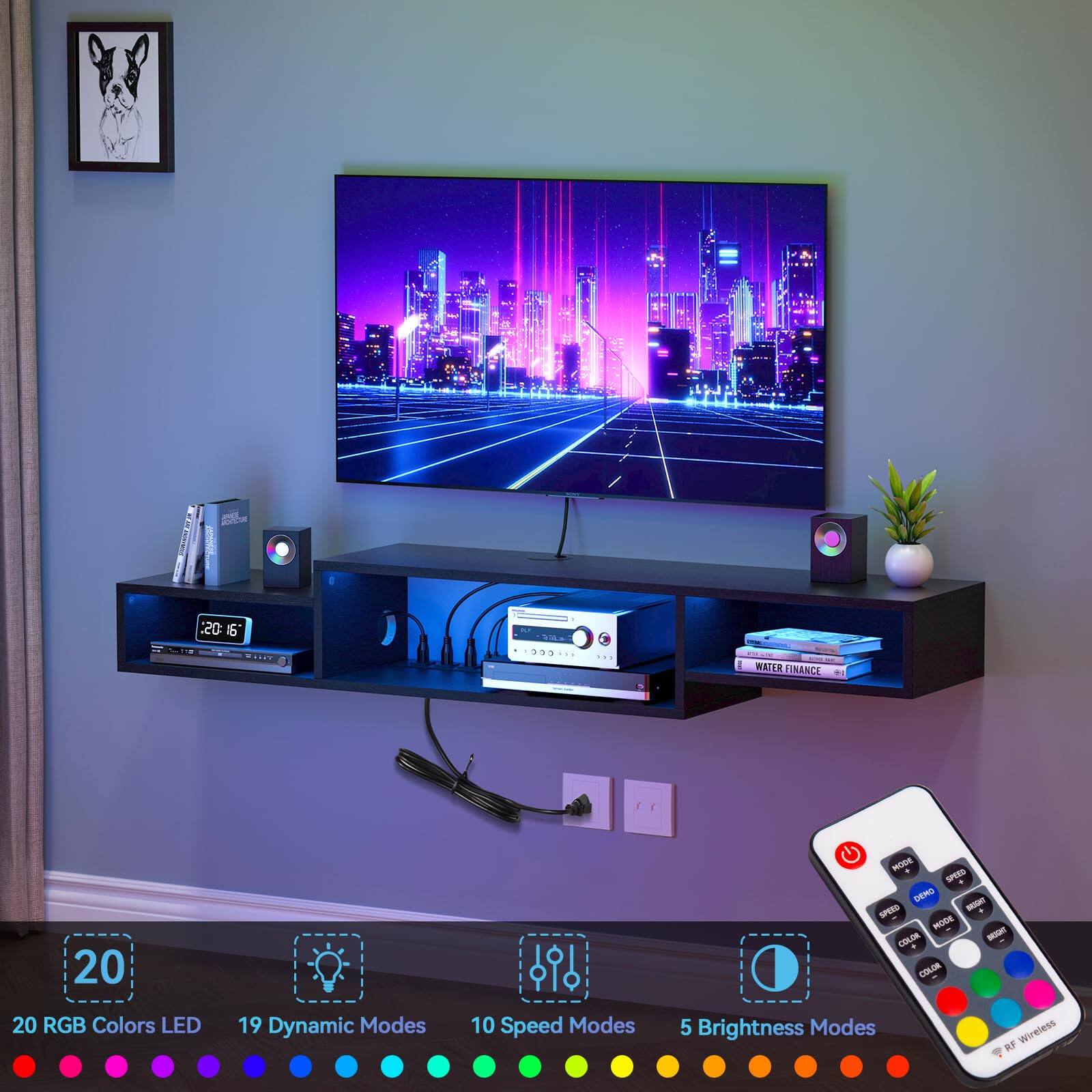 - 20 RGB Colors LED
- 19 Dynamic Modes
- 10 Speed Modes
- 5 Brightness Modes
- Wireless RF

WATER FINANCE